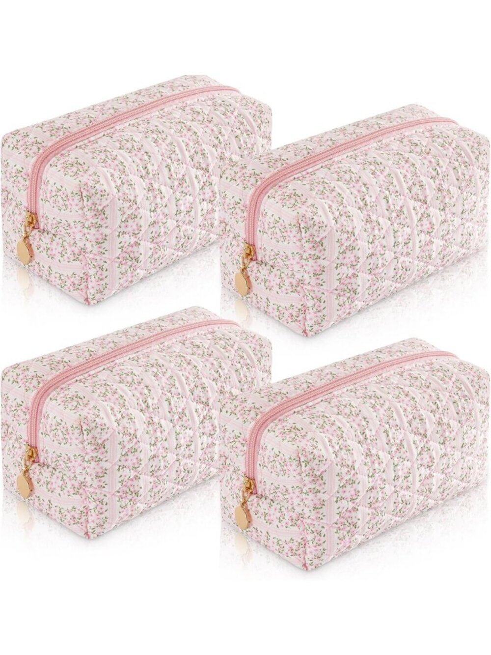 4PCS Aesthetic Makeup Bag Set - Quilted Travel Toiletry & Cosmetic Organizer